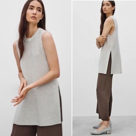 Aritzia Wilfred  Palmier Sweater Sleeveless Crew Neck Sweater Tunic Light Gray - Picture 3 of 14